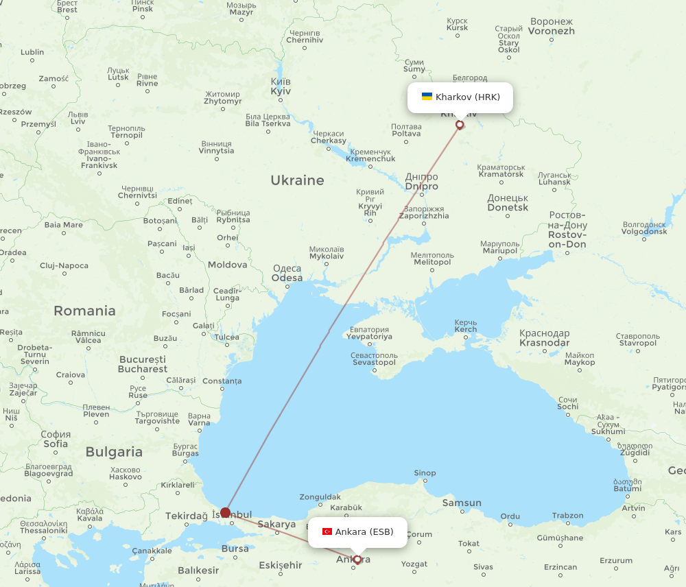 Flights from Ankara to Kharkov ESB to HRK Flight Routes