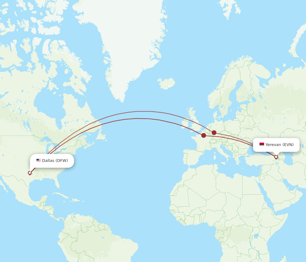 Flights from Yerevan to Dallas EVN to DFW Flight Routes