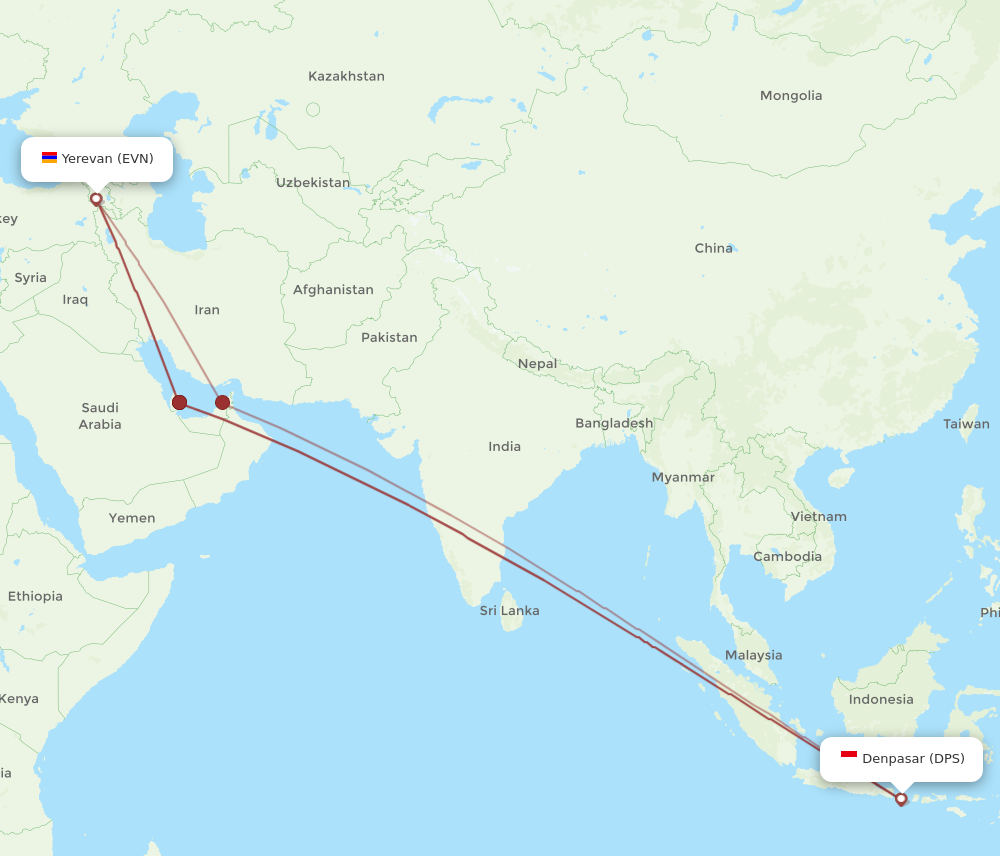 All flight routes from Yerevan to Denpasar, EVN to DPS - Flight Routes