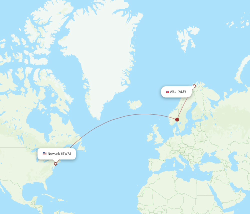 Flights from New York to Alta EWR to ALF Flight Routes