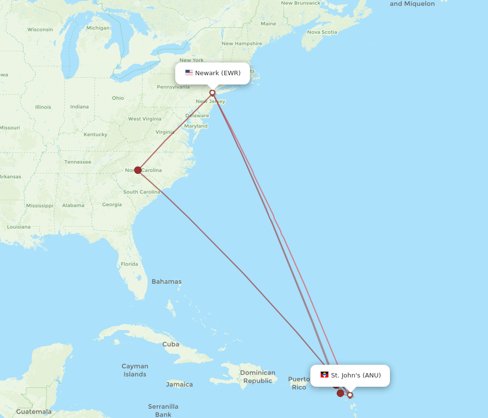 Flights from New York to Antigua EWR to ANU Flight Routes