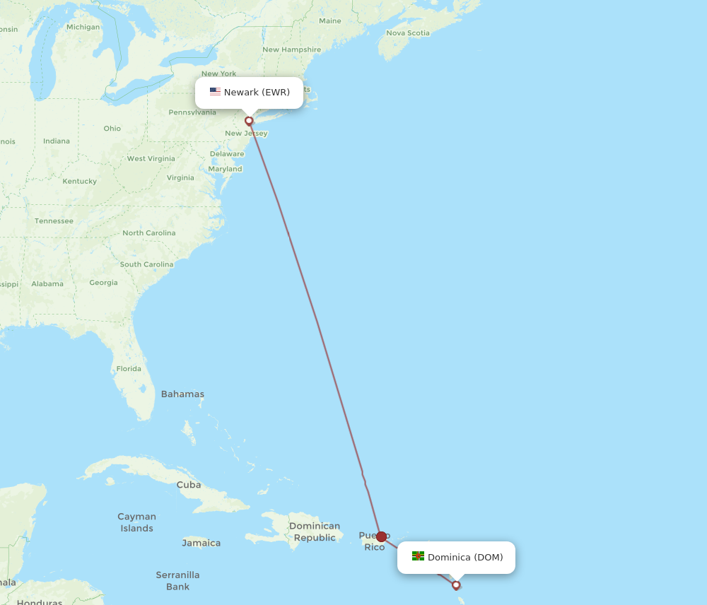 Flights from New York to Dominica EWR to DOM Flight Routes