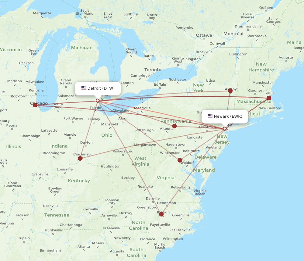 Flights from New York to Detroit EWR to DTW Flight Routes