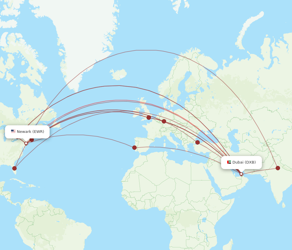 Flights from New York to Dubai EWR to DXB Flight Routes