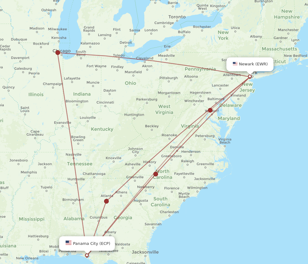 Flights from New York to Panama City EWR to ECP Flight Routes