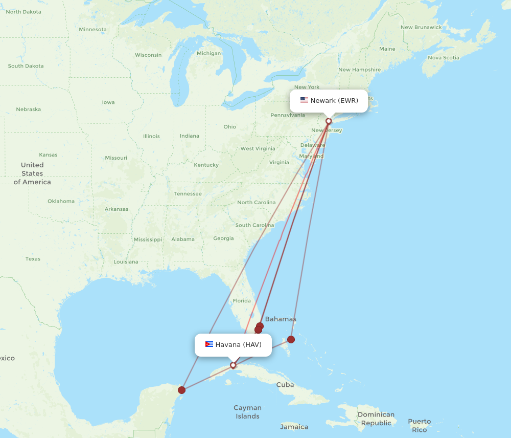 Flights from New York to Havana EWR to HAV Flight Routes