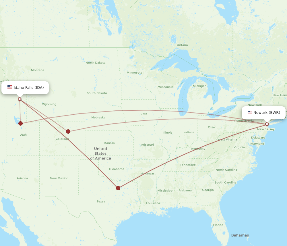 Flights from New York to Idaho Falls EWR to IDA Flight Routes