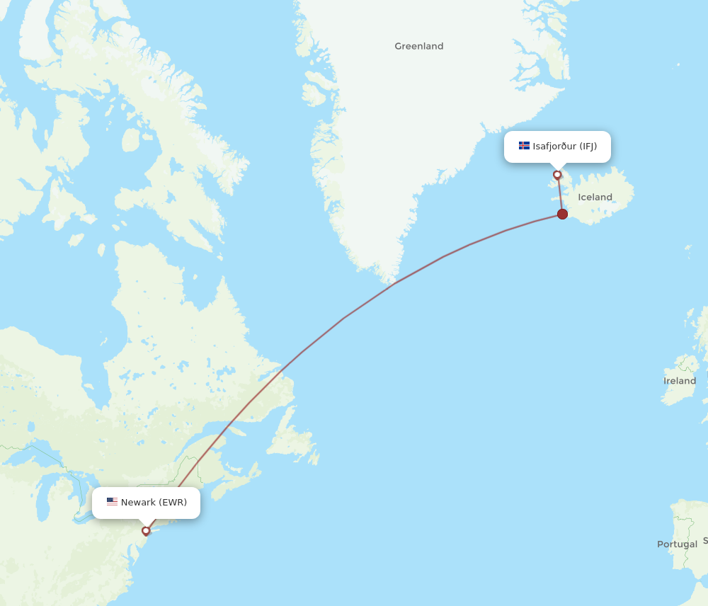 Flights from New York to Isafjordur EWR to IFJ Flight Routes