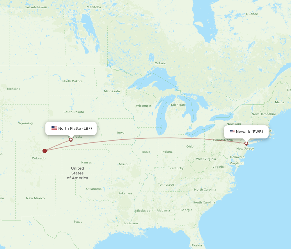 Flights from New York to North Platte EWR to LBF Flight Routes