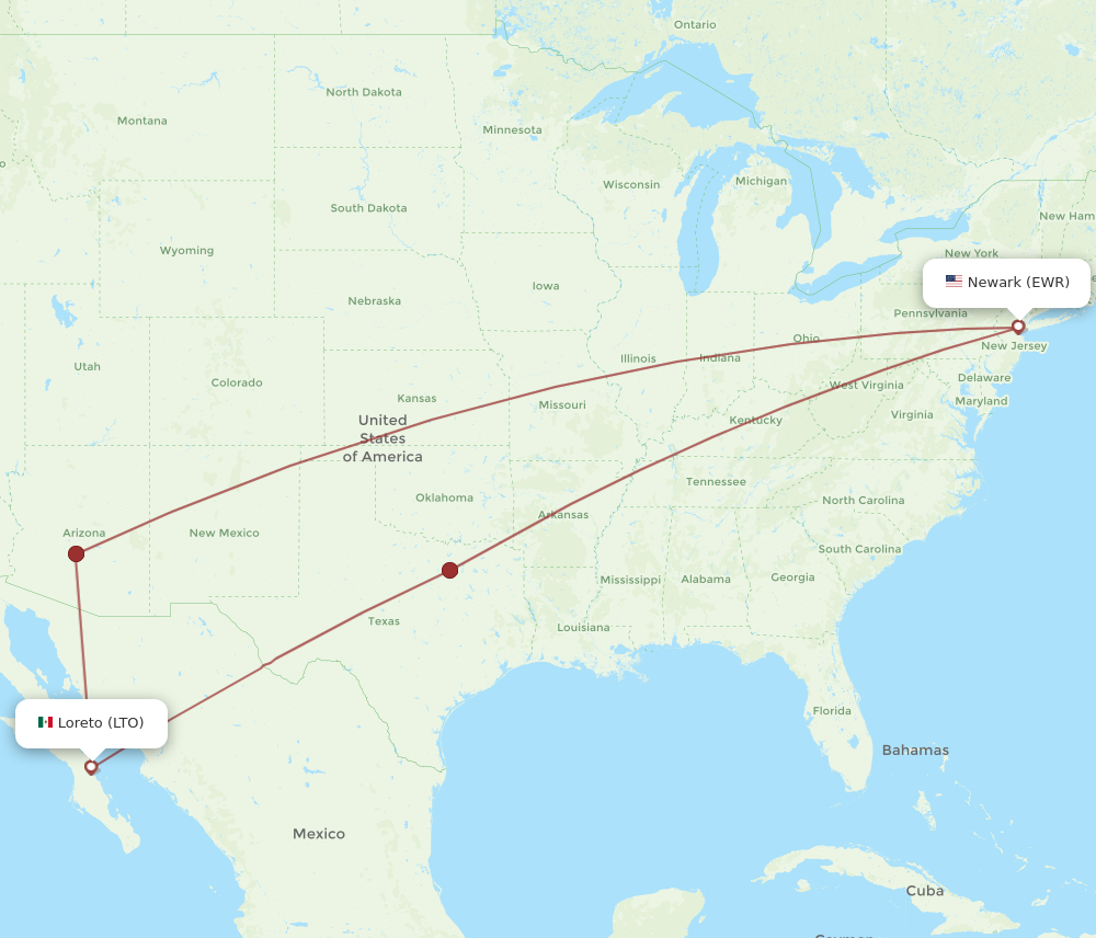 Flights from New York to Loreto EWR to LTO Flight Routes