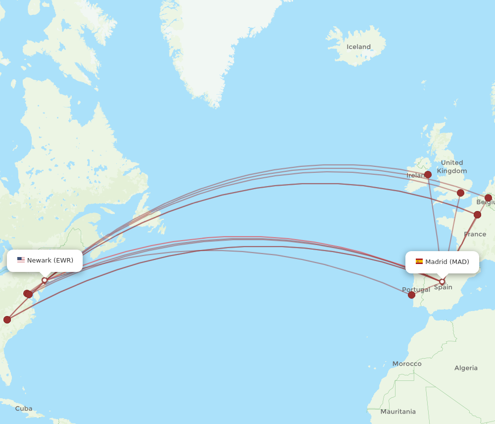 Flights from New York to Madrid EWR to MAD Flight Routes