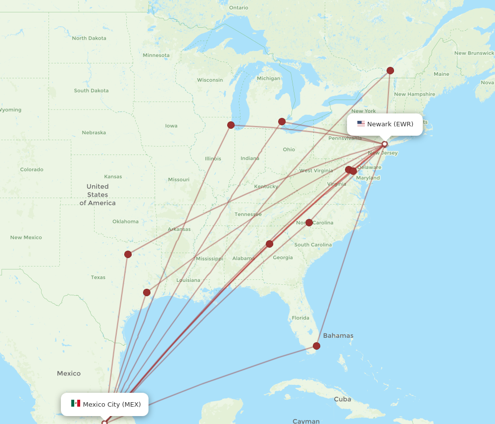 Flights from New York to Mexico City EWR to MEX Flight Routes