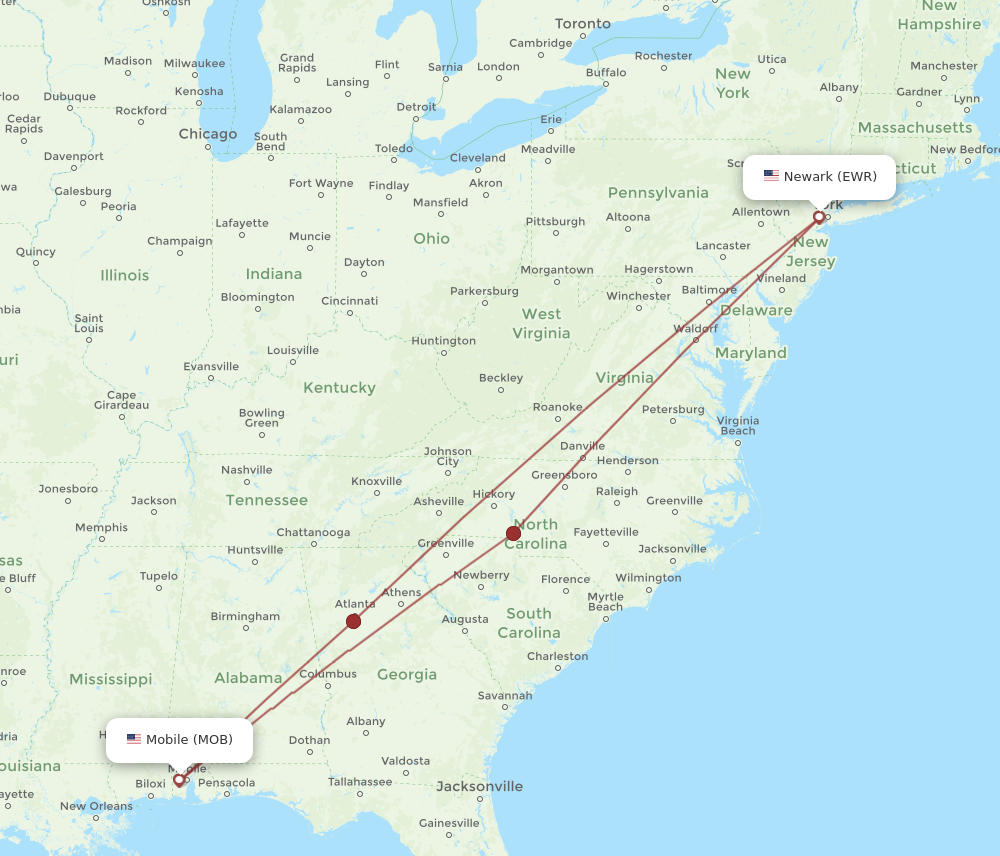 Flights from New York to Mobile EWR to MOB Flight Routes