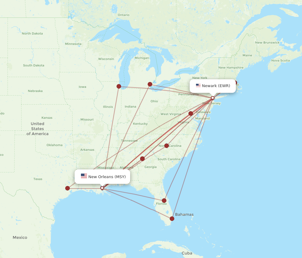 Flights from New York to New Orleans EWR to MSY Flight Routes