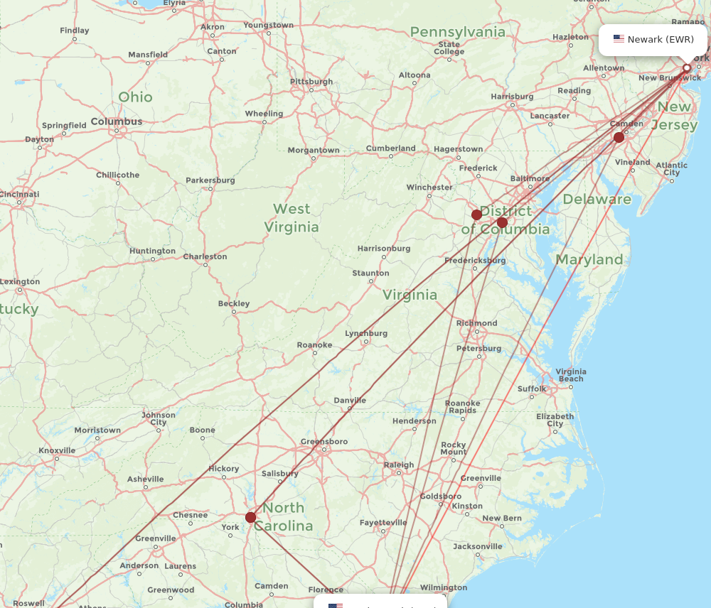 Flights from New York to Myrtle Beach EWR to MYR Flight Routes