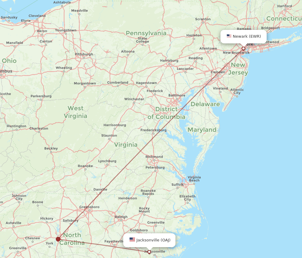 Flights from New York to Richlands EWR to OAJ Flight Routes