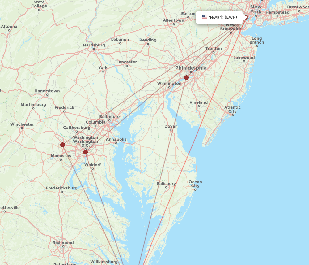 Flights from New York to Norfolk EWR to ORF Flight Routes