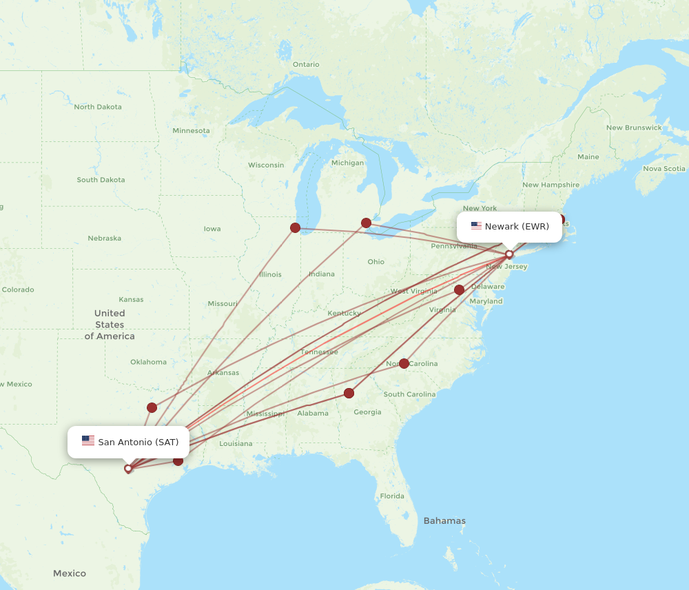 Flights from New York to San Antonio EWR to SAT Flight Routes