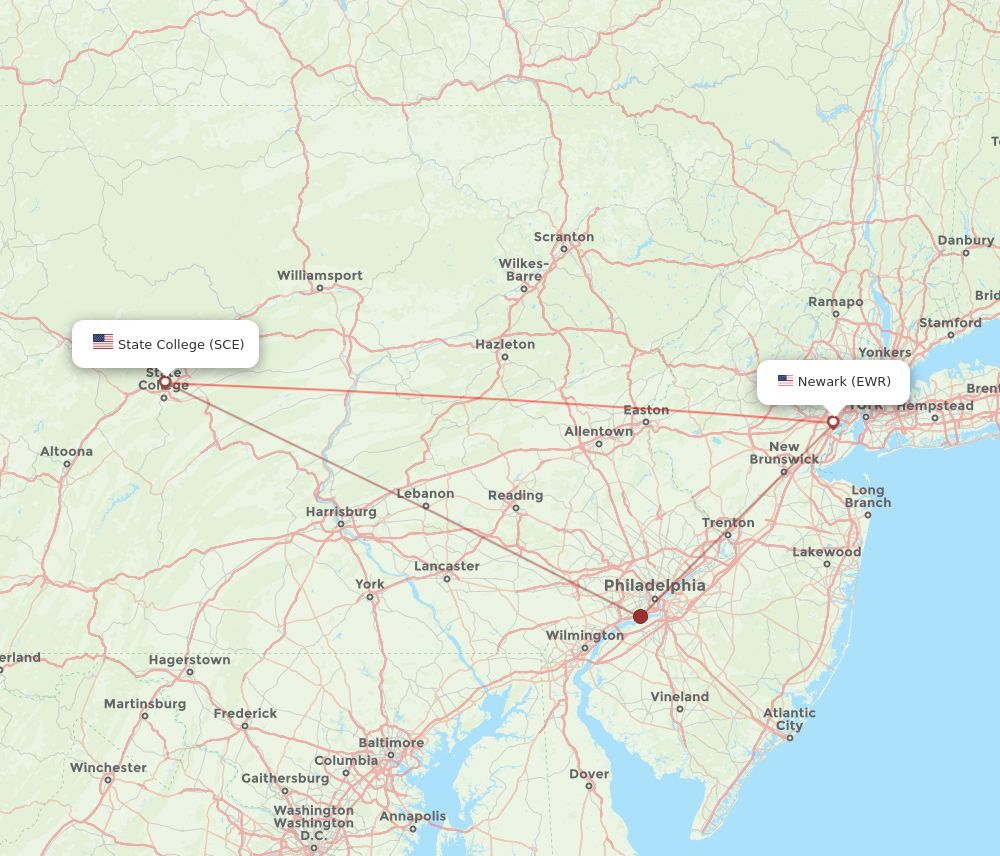 Flights from New York to State College EWR to SCE Flight Routes