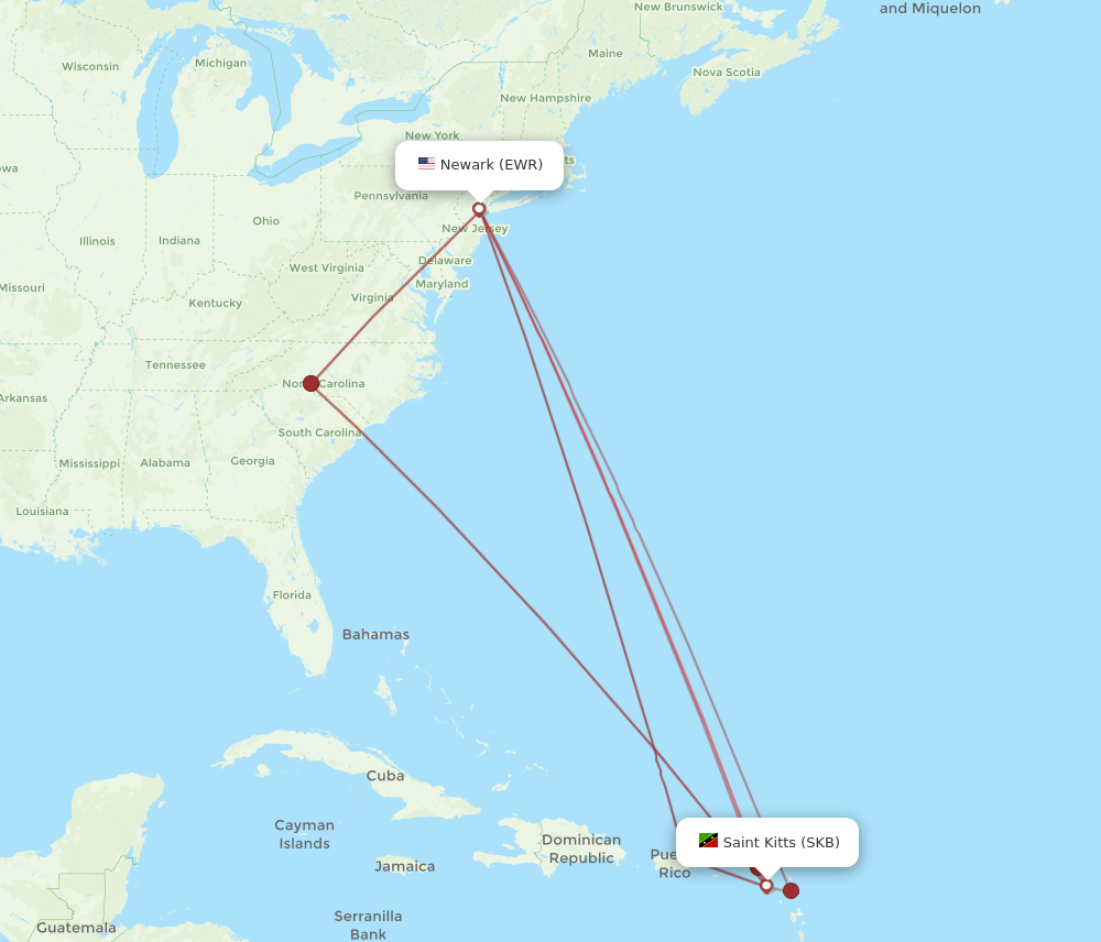 Flights from New York to Saint Kitts EWR to SKB Flight Routes