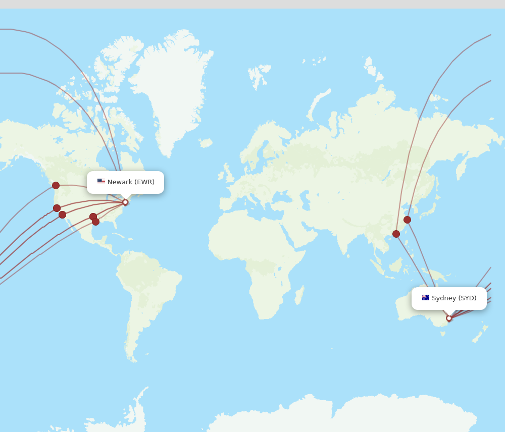 All flight routes from New York to Sydney, EWR to SYD - Flight Routes