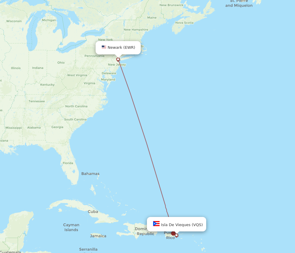 Flights from New York to Vieques EWR to VQS Flight Routes