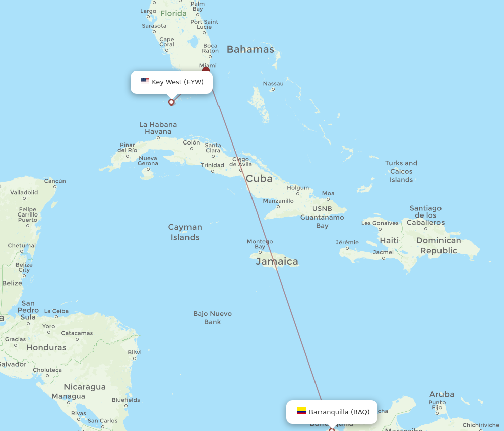 Flights from Key West to Barranquilla EYW to BAQ Flight Routes