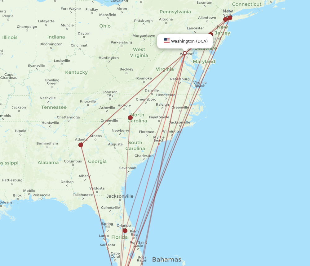 Flights from Key West to Washington EYW to DCA Flight Routes