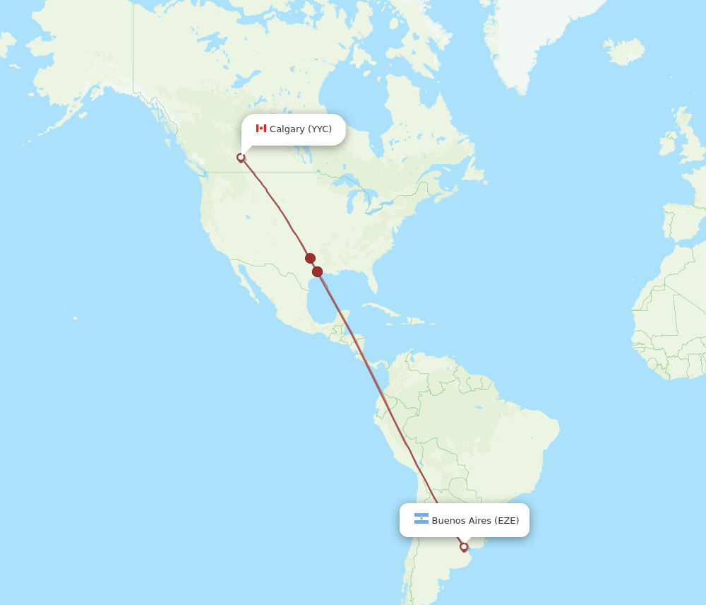 Flights from Calgary to Buenos Aires YYC to EZE Flight Routes