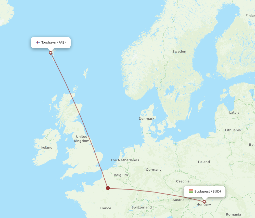 Flights from Faroe Islands to Budapest FAE to BUD Flight Routes