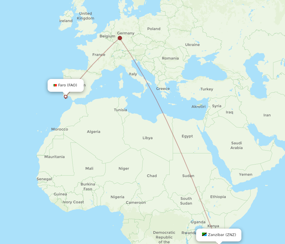 Flights from Faro to Zanzibar FAO to ZNZ Flight Routes