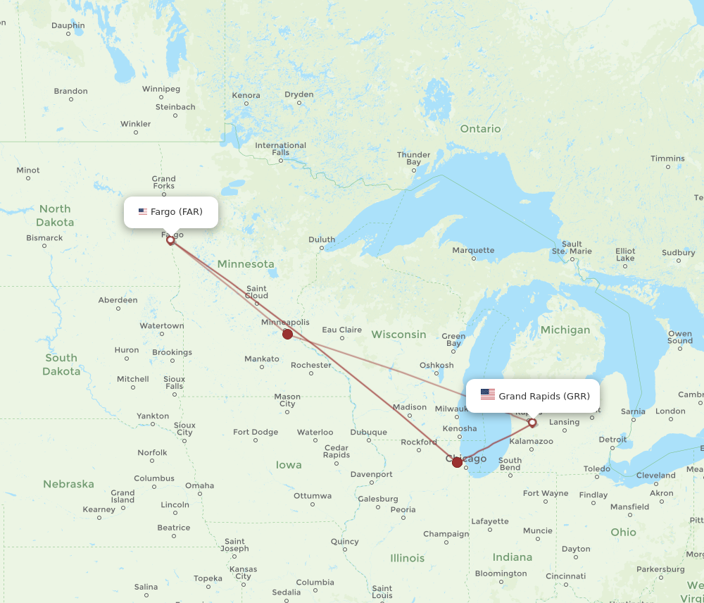 Flights from Fargo to Grand Rapids FAR to GRR Flight Routes