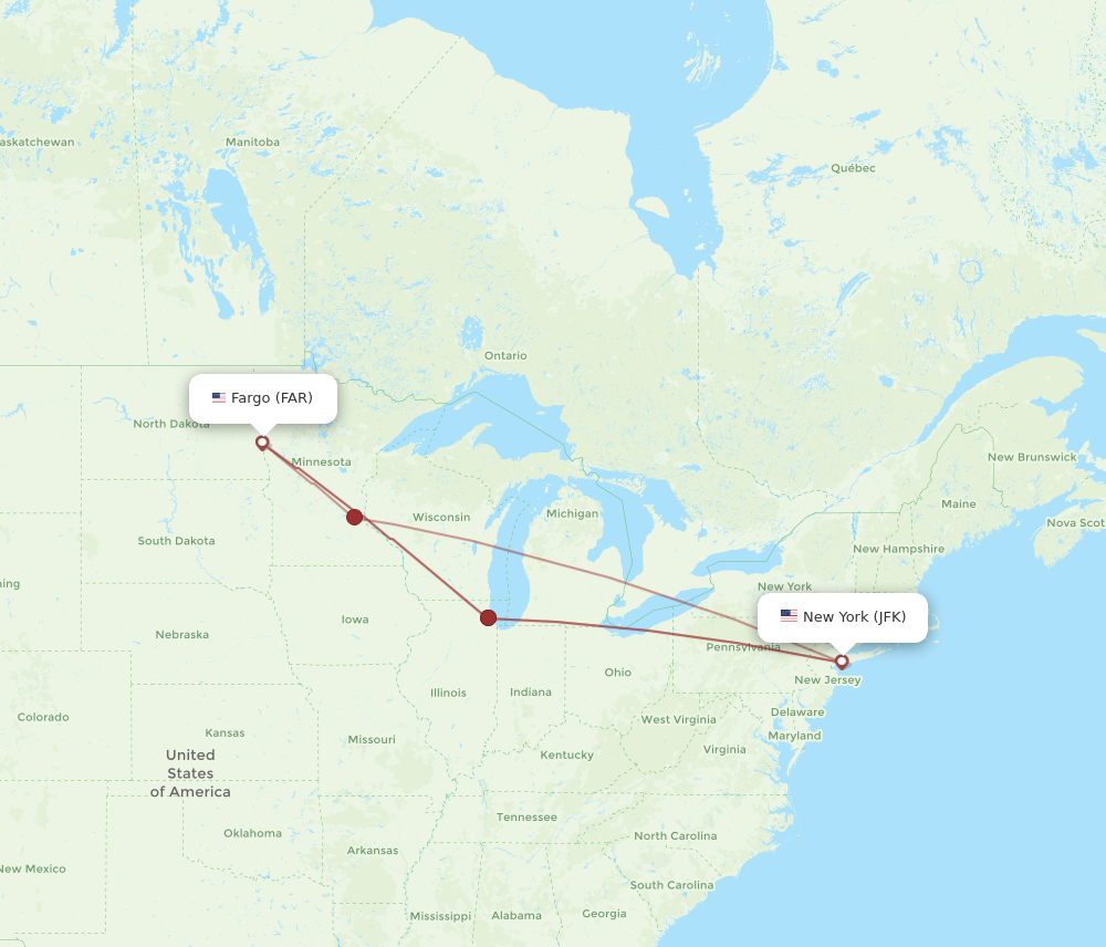 Flights from Fargo to New York FAR to JFK Flight Routes