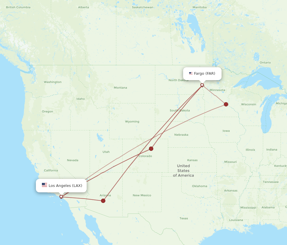 Flights from Fargo to Los Angeles FAR to LAX Flight Routes