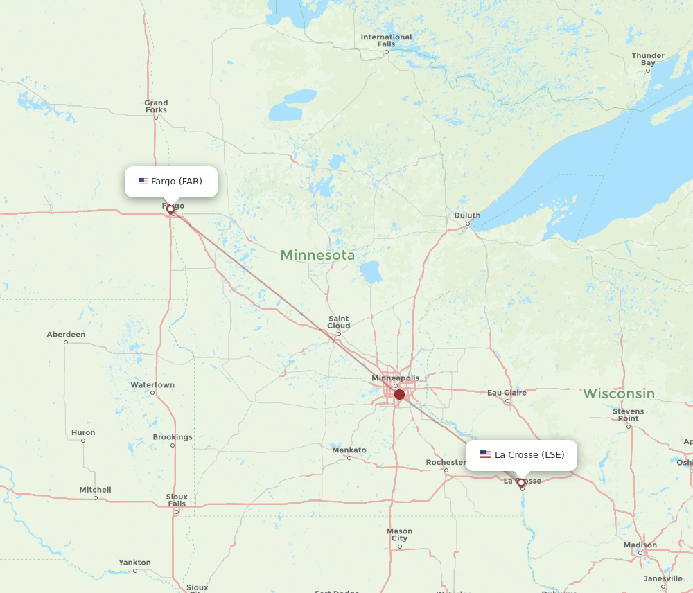 Flights from Fargo to La Crosse FAR to LSE Flight Routes