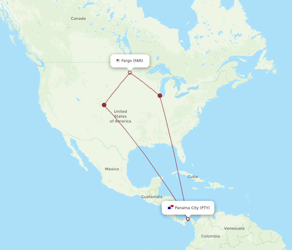 Flights from Fargo to Panama City FAR to PTY Flight Routes