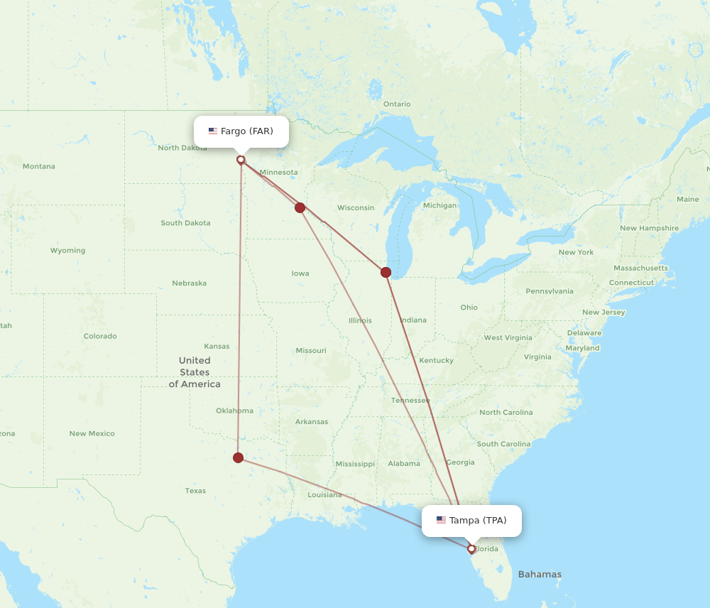 Flights from Fargo to Tampa FAR to TPA Flight Routes