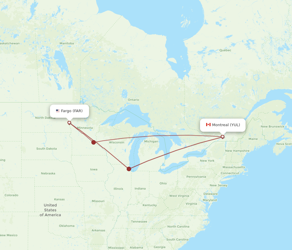 Flights from Fargo to Montreal FAR to YUL Flight Routes