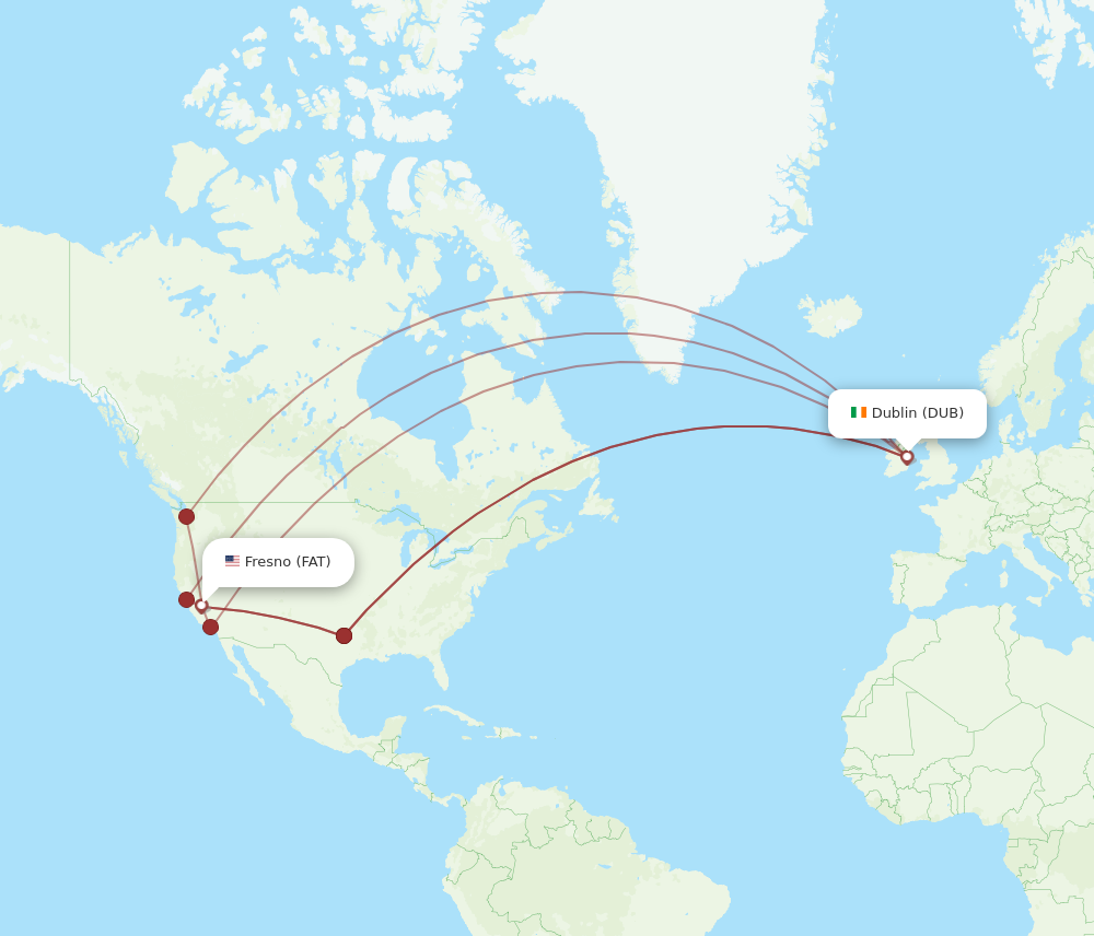 Flights from Fresno to Dublin FAT to DUB Flight Routes