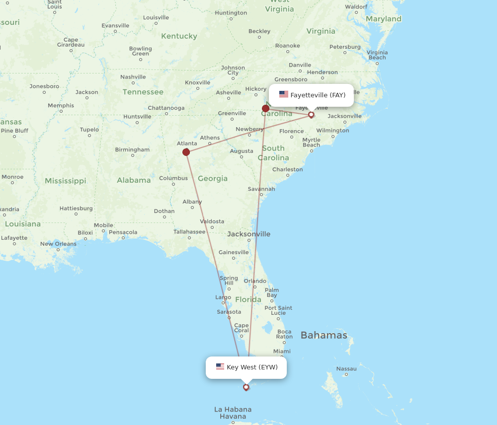 Flights from Fayetteville to Key West FAY to EYW Flight Routes