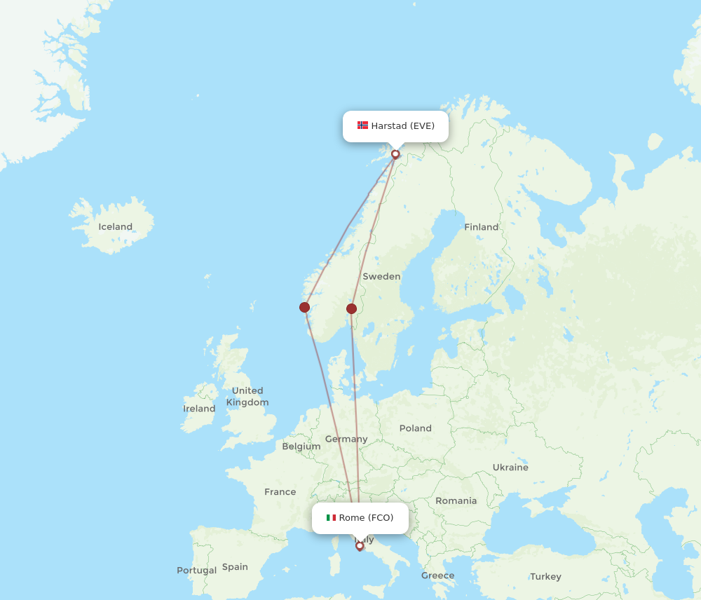 Flights from Rome to Harstad Narvik FCO to EVE Flight Routes