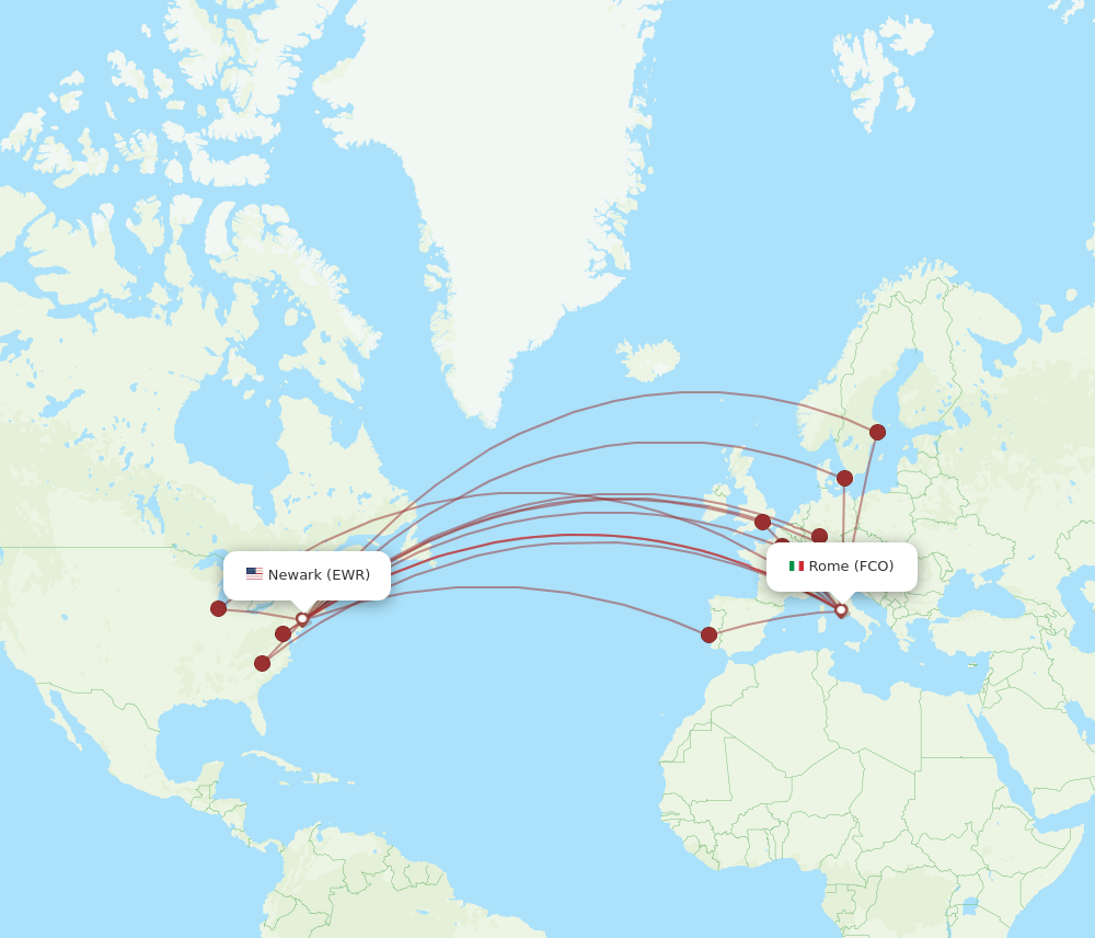 Flights from Rome to New York FCO to EWR Flight Routes