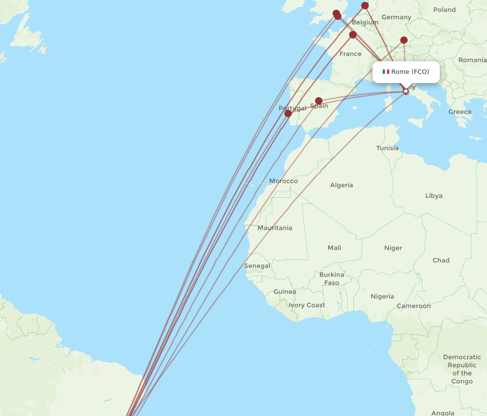 Flights from Rome to Rio De Janeiro FCO to GIG Flight Routes