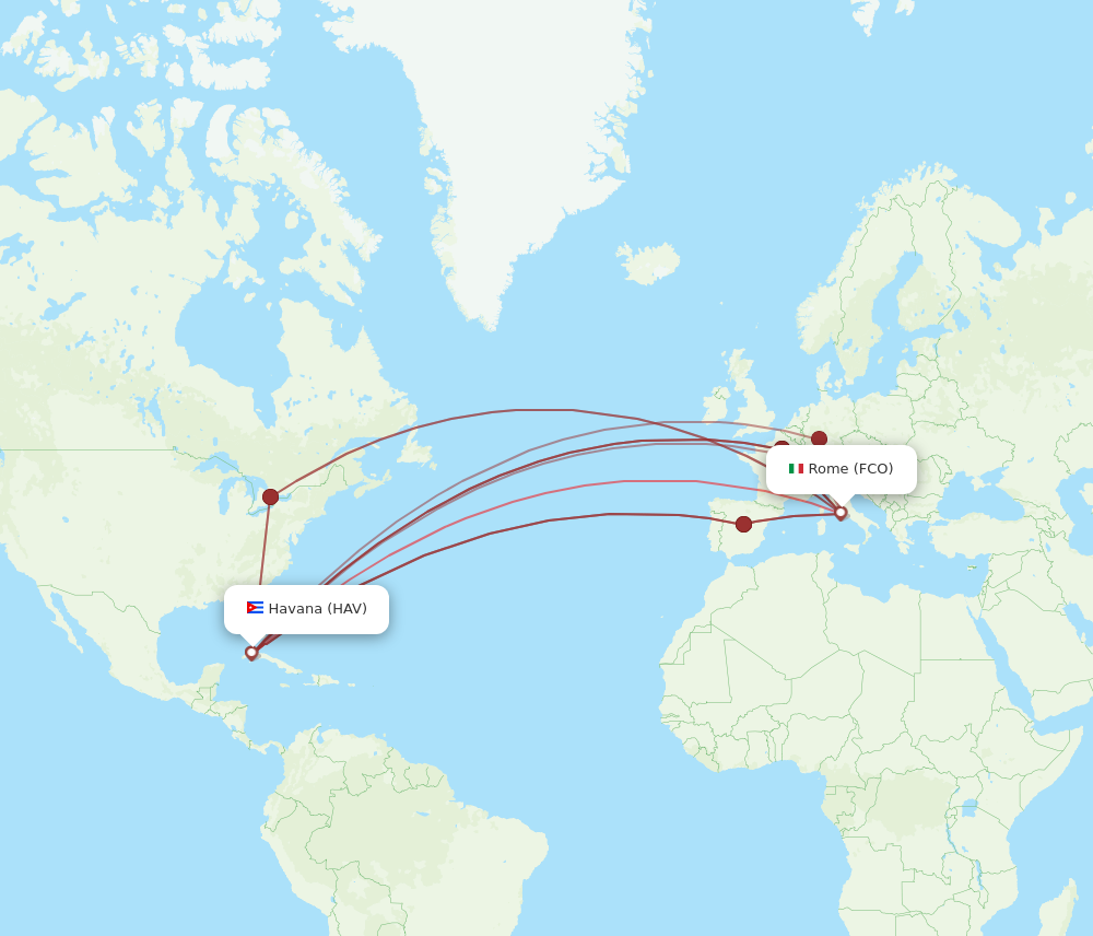 Flights from Rome to Havana FCO to HAV Flight Routes