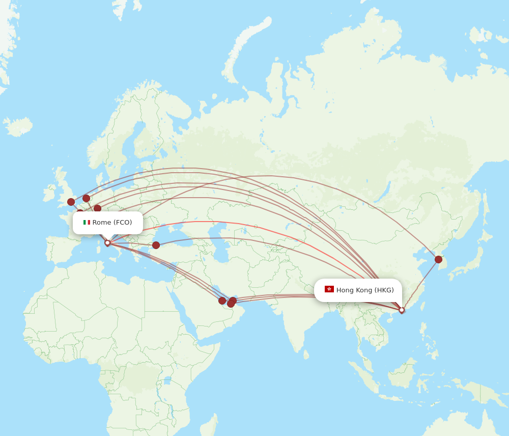 Flights from Rome to Hong Kong FCO to HKG Flight Routes