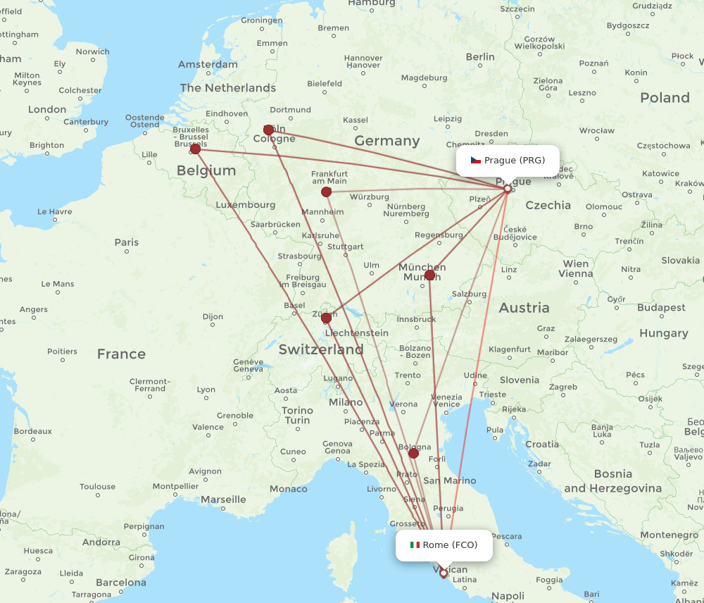 Flights from Rome to Prague FCO to PRG Flight Routes