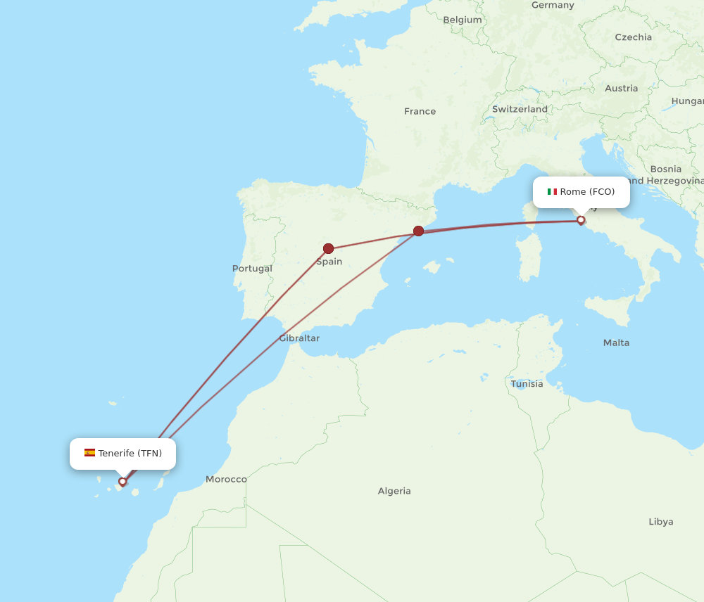 Flights from Rome to Tenerife FCO to TFN Flight Routes