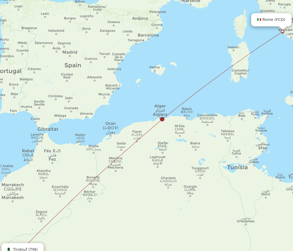 Flights from Rome to Tindouf FCO to TIN Flight Routes