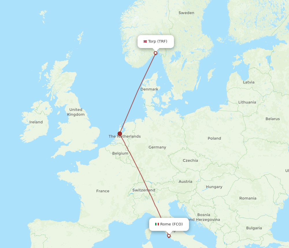 Flights from Rome to Sandefjord FCO to TRF Flight Routes