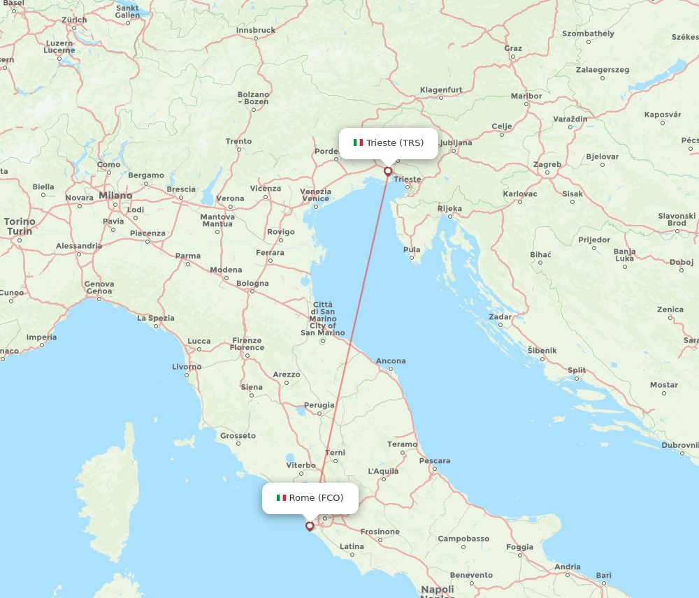 Flights from Rome to Trieste FCO to TRS Flight Routes